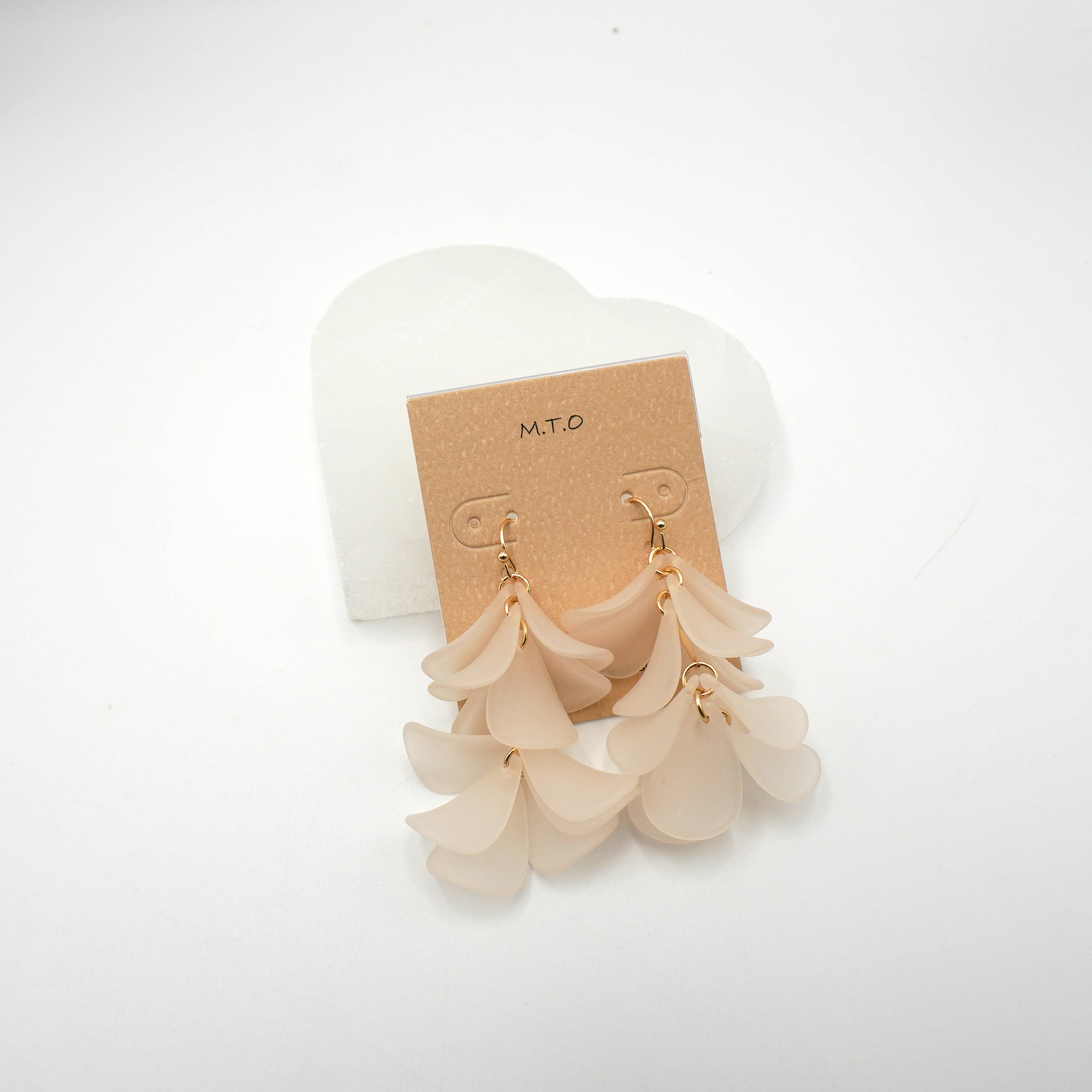 Ivory Resin Flower Drop Statement Earrings