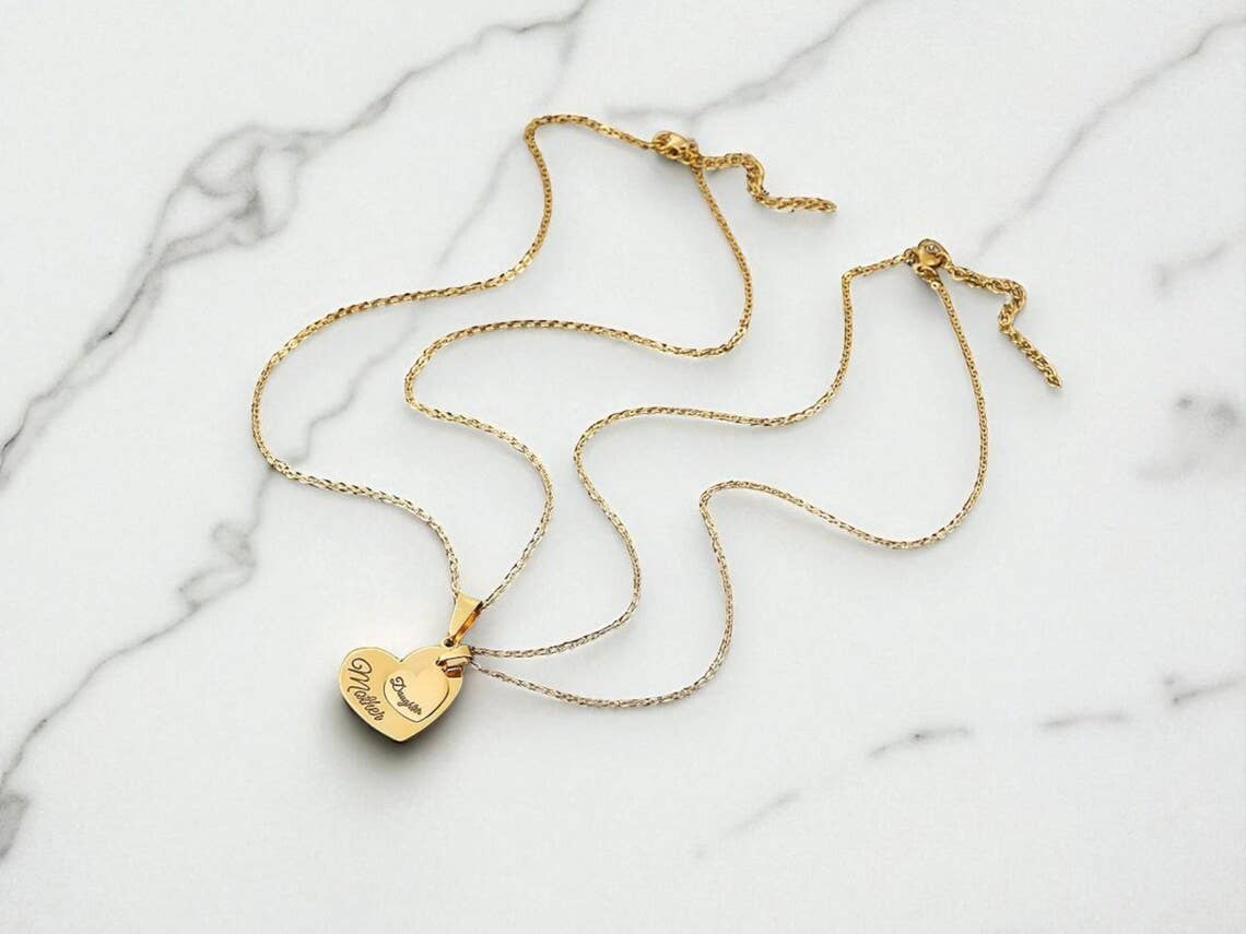 Mother Daughter Heart Necklace Set Matching Jewelry Pendant