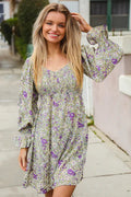 Plus Green & Purple Floral Dress