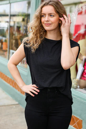 Black Cuffed S/L Top