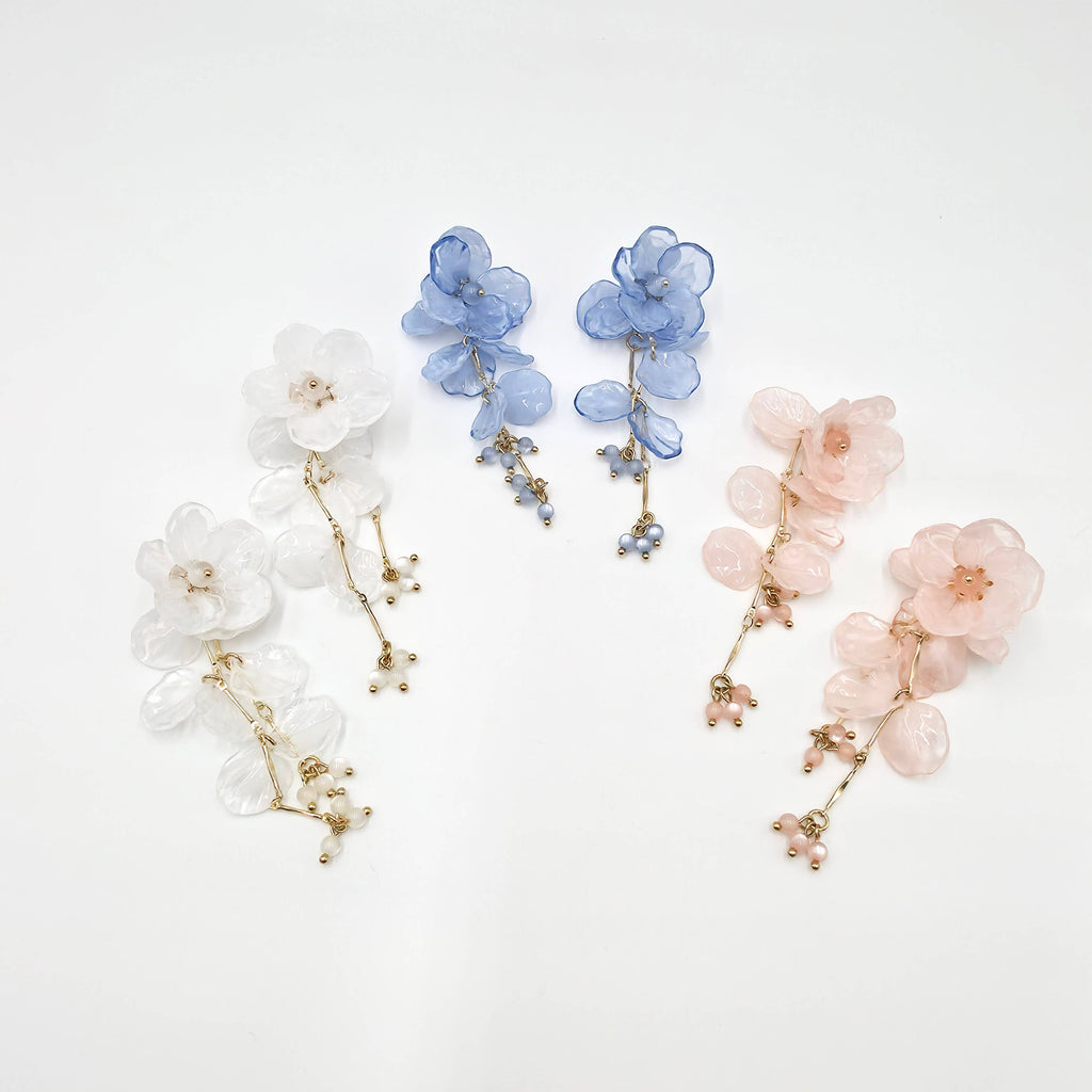 Blue Floral Petal Statement Earrings