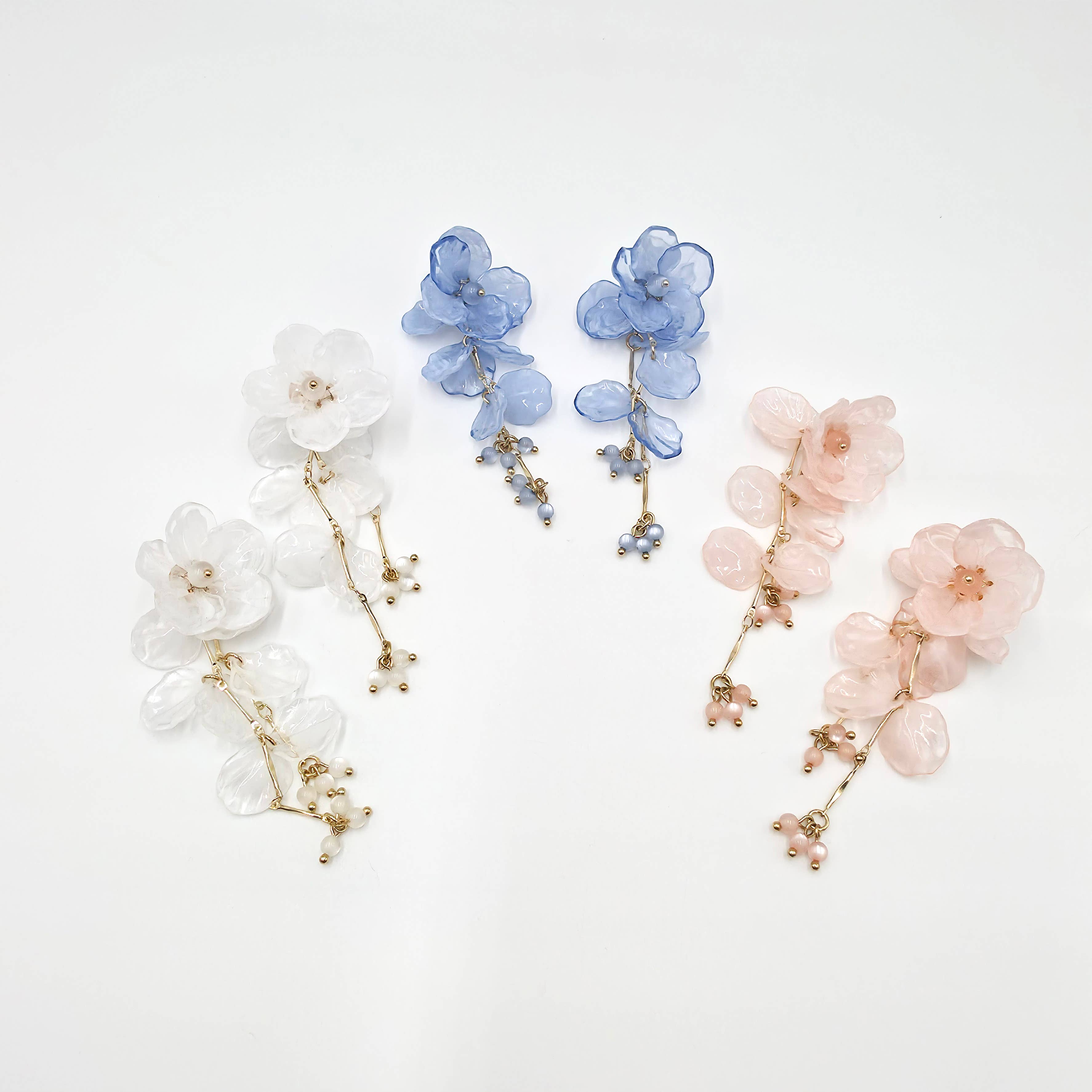 Blue Floral Petal Statement Earrings