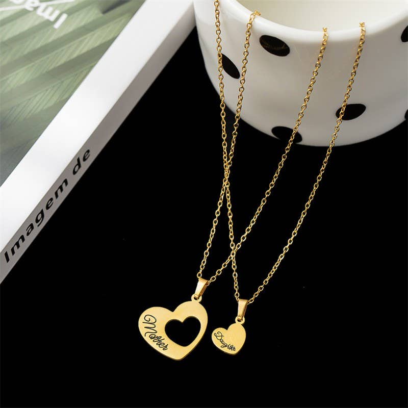 Mother Daughter Heart Necklace Set Matching Jewelry Pendant