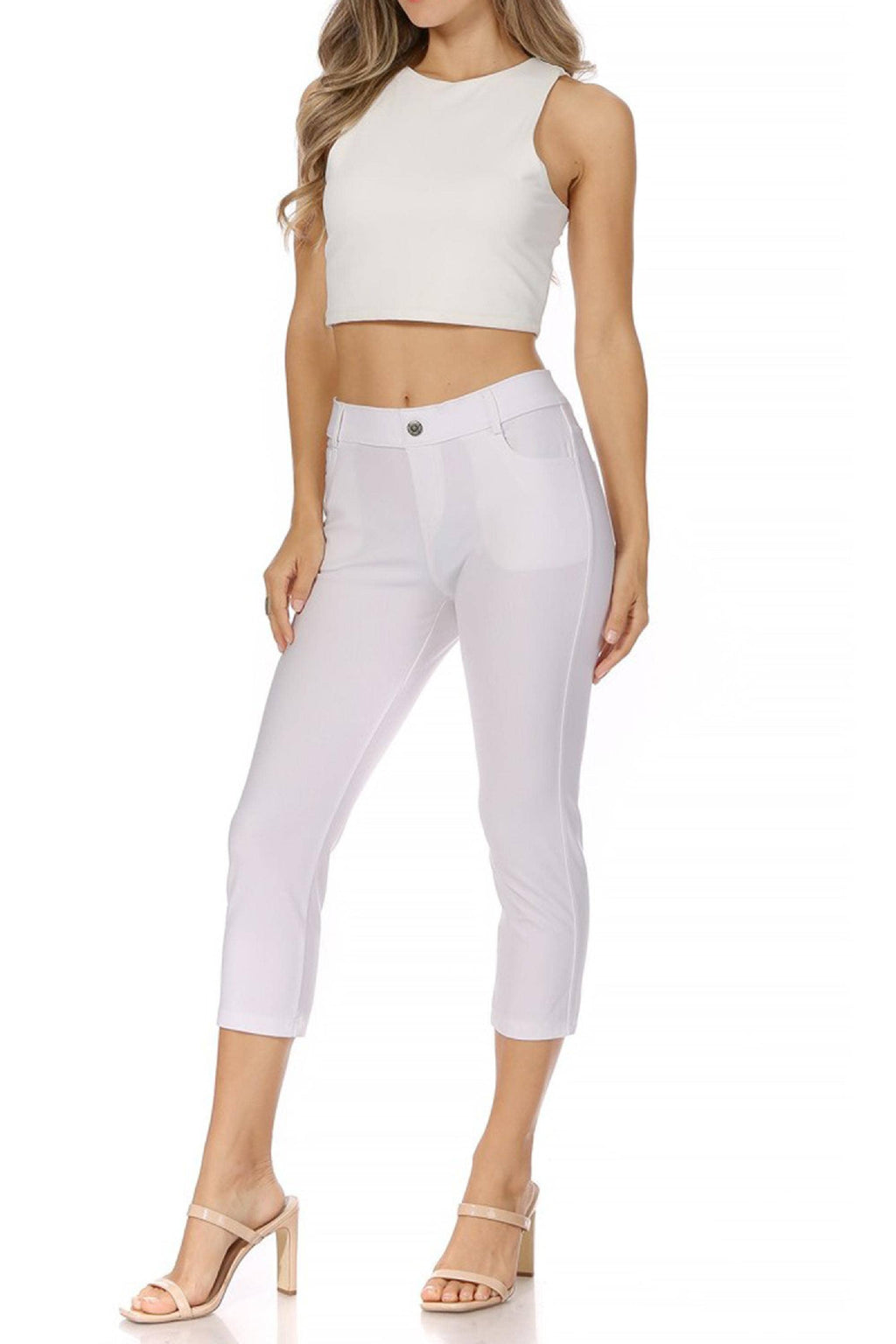Women's Casual Comfy Slim Pocket Jeggings Capri Pants