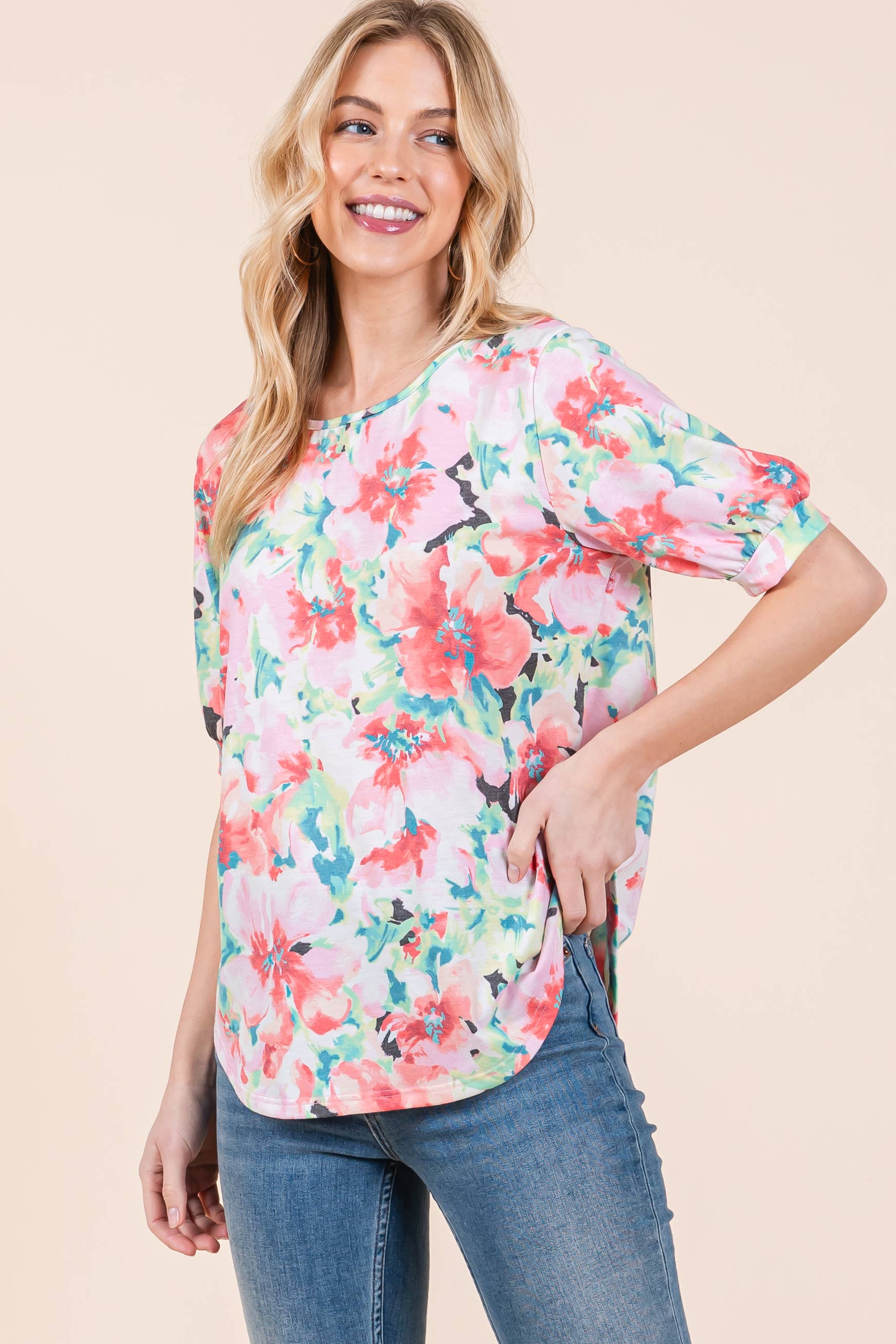 FLORAL PRINT BACK ZIPPER TOP