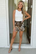 Animal Print Baroque Lace Elastic Waist Shorts