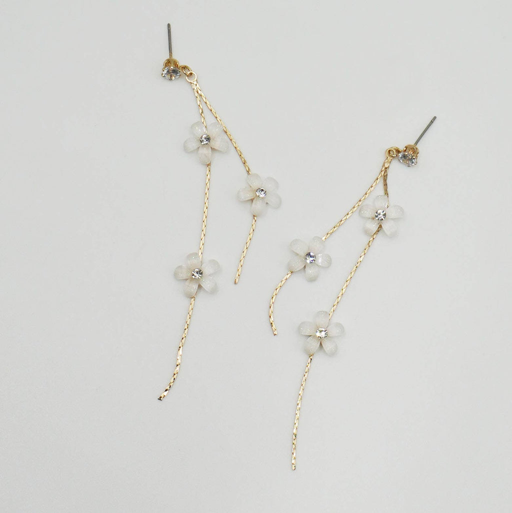 Dainty White Floral Chain Drop Earrings