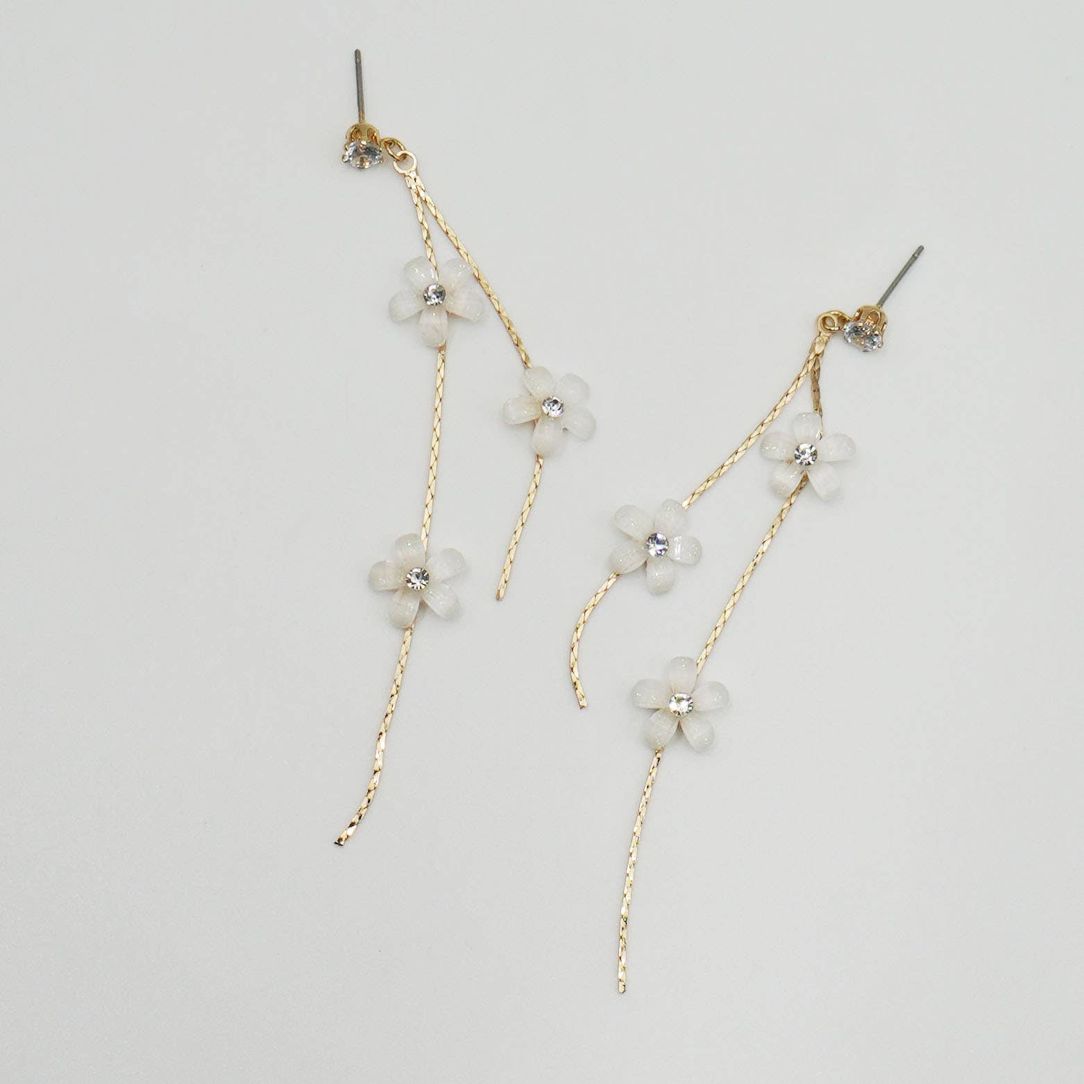 Dainty White Floral Chain Drop Earrings