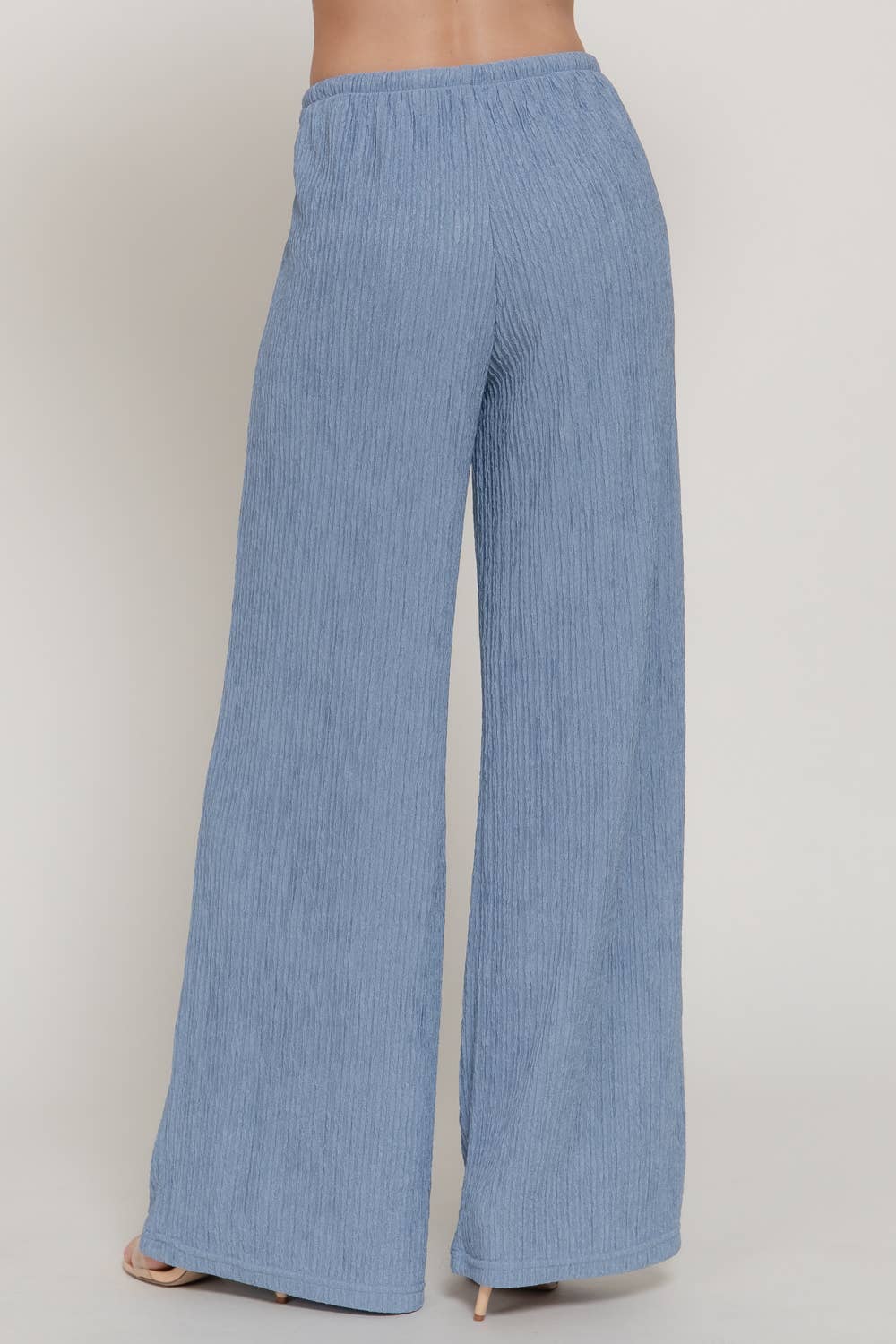 Waistband with String Crinkle Knit Long Pants