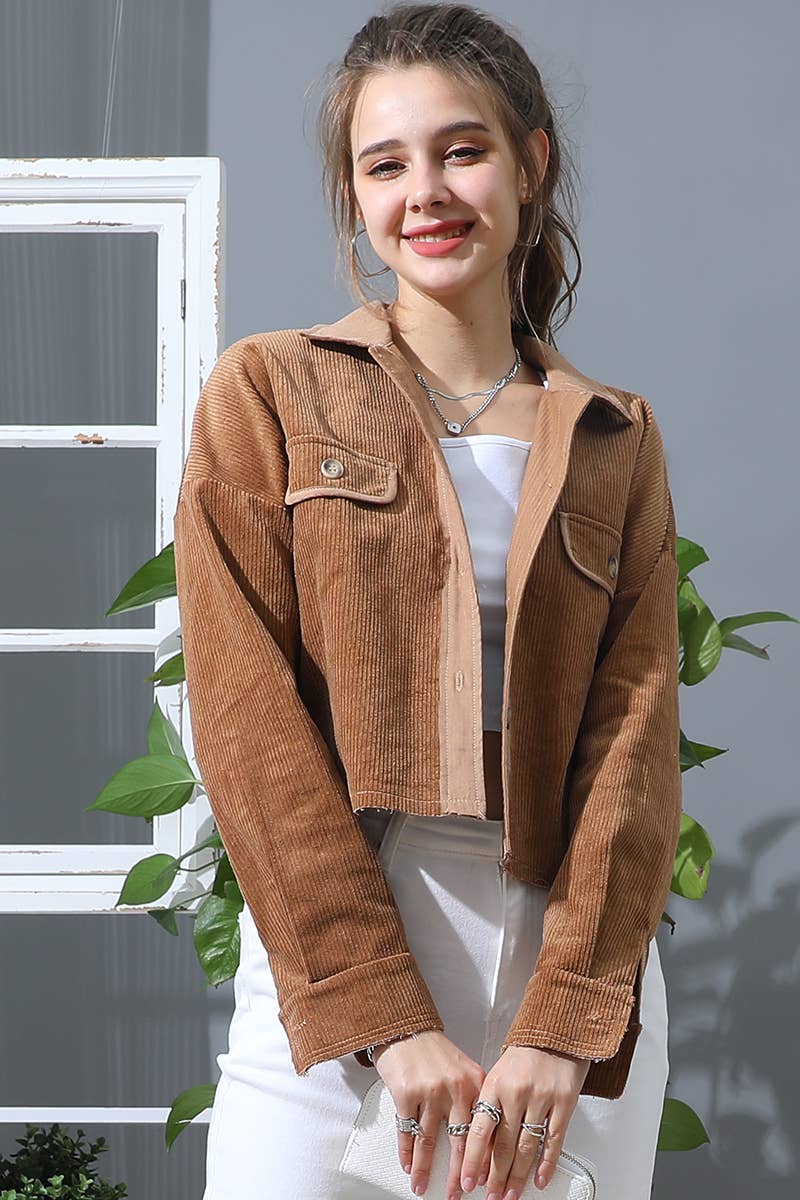 LONG SLEEVE BUTTONED FRONT POCKETS CASUAL SHACKET