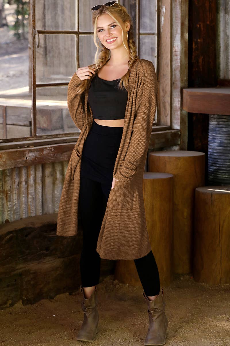 Long Sleeve Casual Open Front Long Cardigan