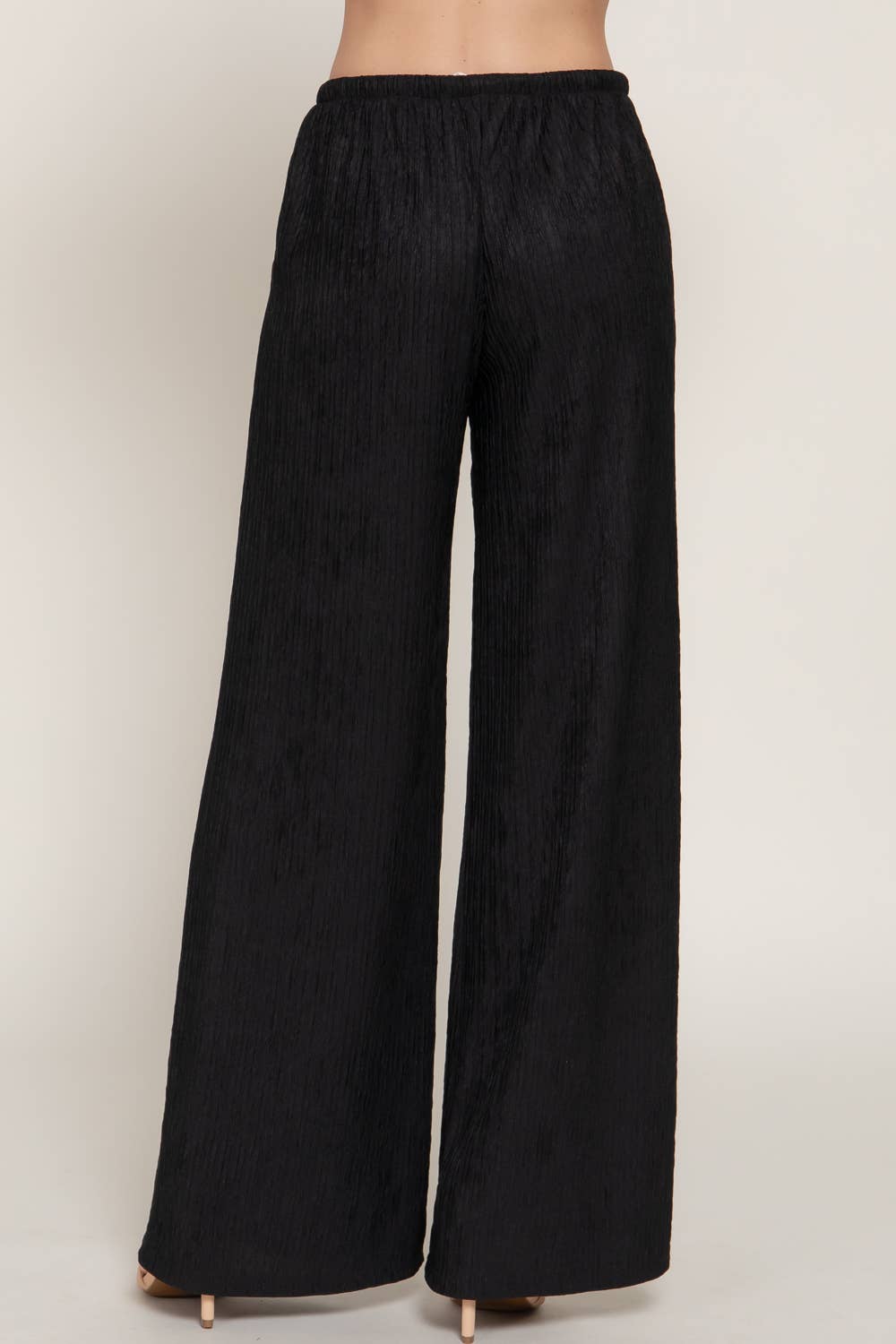 Waistband with String Crinkle Knit Long Pants