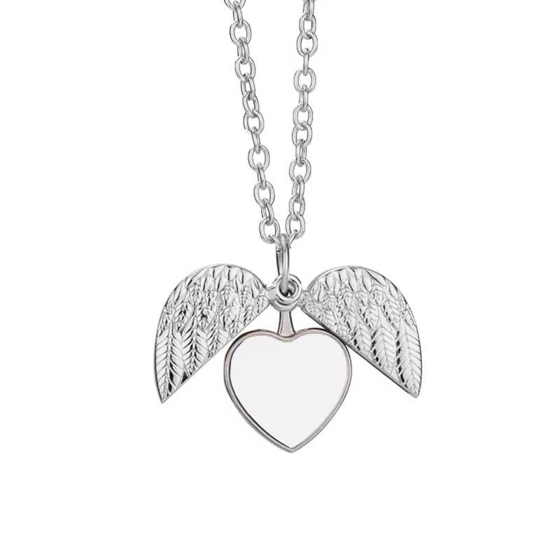 Angel Wings Heart Photo Locket Necklace Memorial Keepsake
