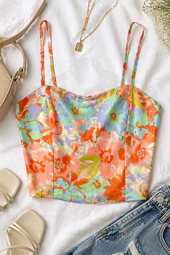 Floral Print Spaghetti Strap Crop Top