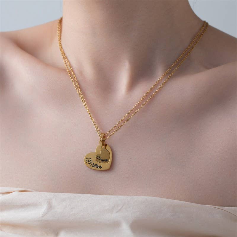 Mother Daughter Heart Necklace Set Matching Jewelry Pendant