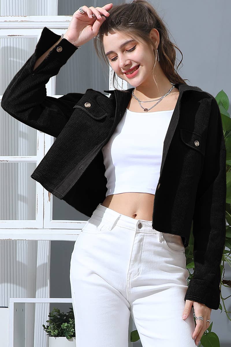 LONG SLEEVE BUTTONED FRONT POCKETS CASUAL SHACKET