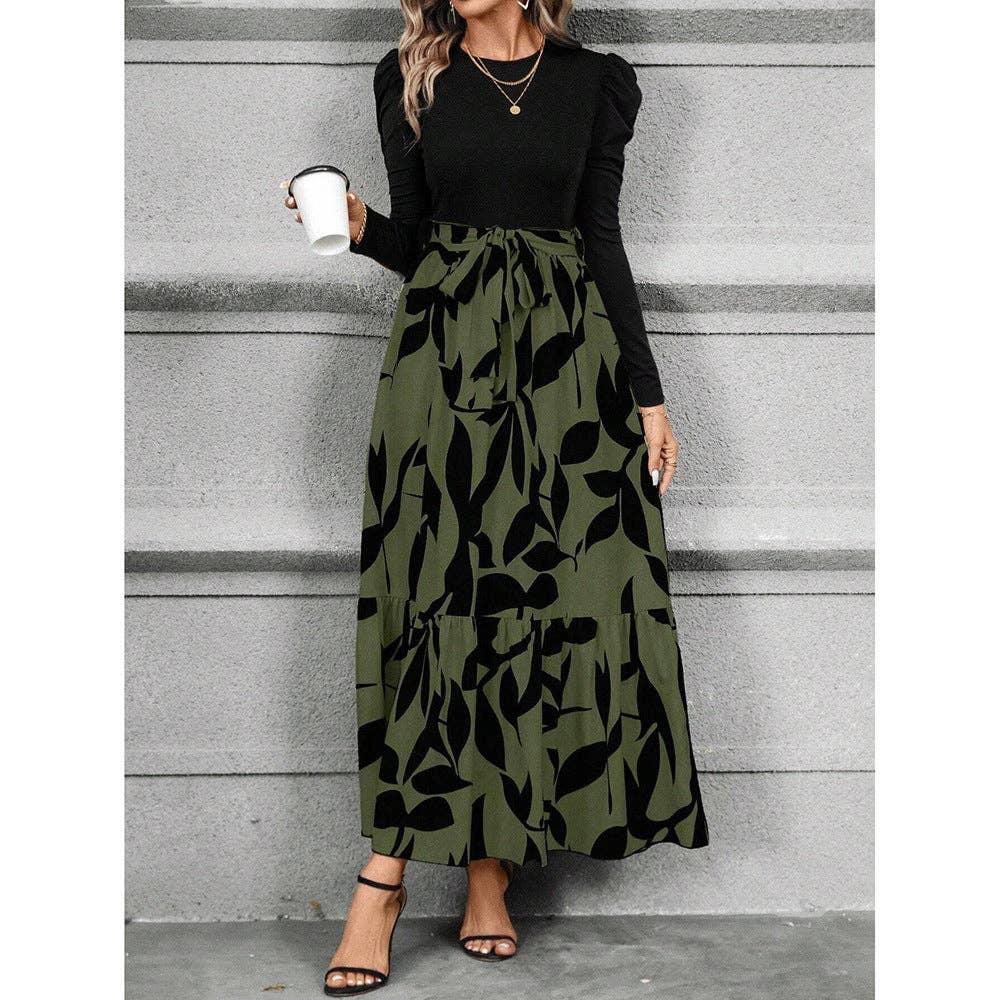 Floral Print Long Sleeve Dress with Belted Waist