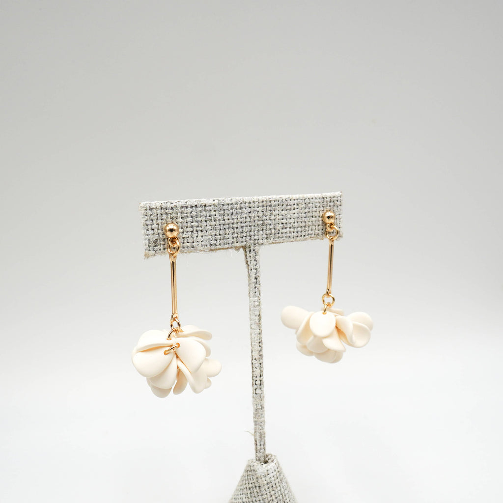 Ivory Resin Flower Drop Bar Earrings