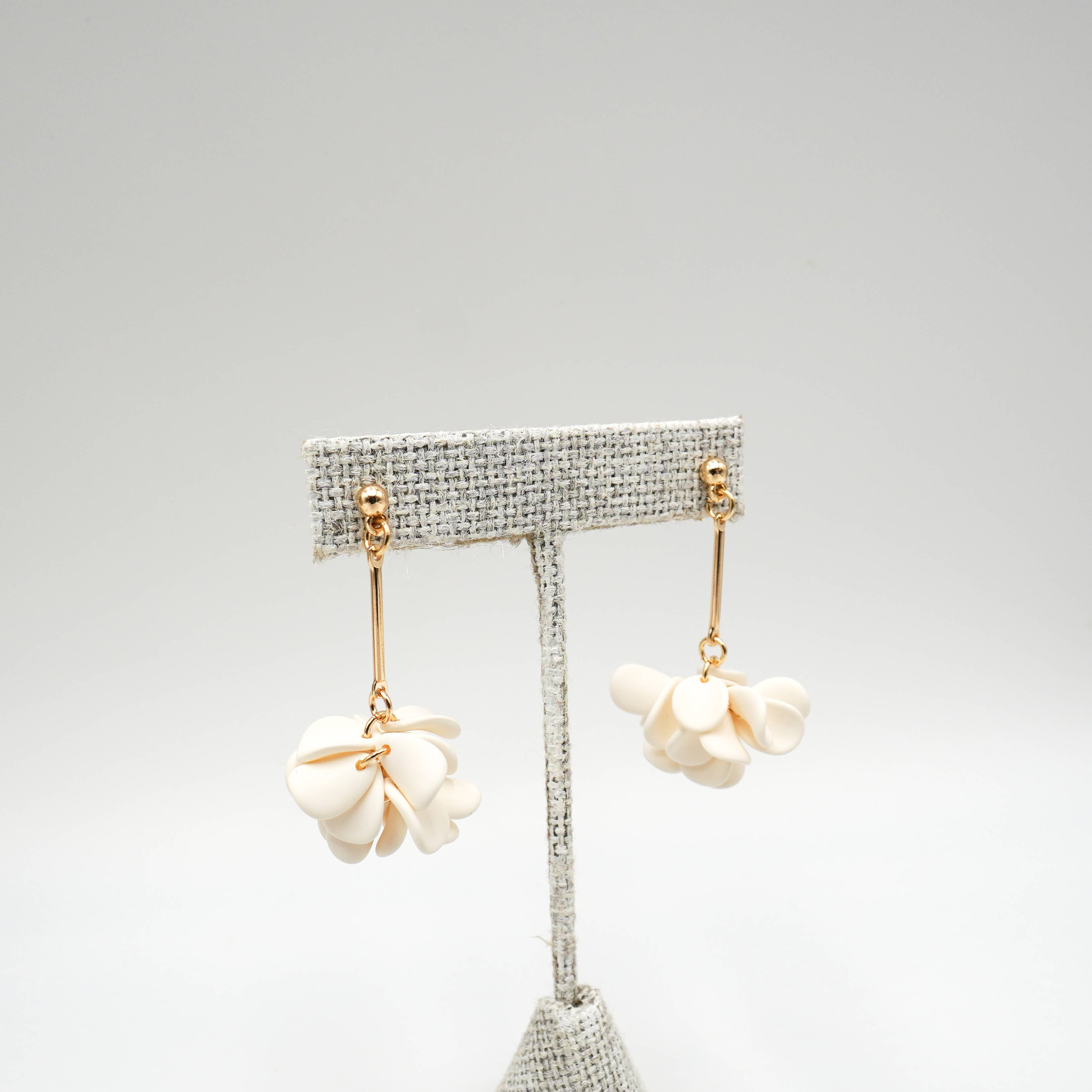 Ivory Resin Flower Drop Bar Earrings