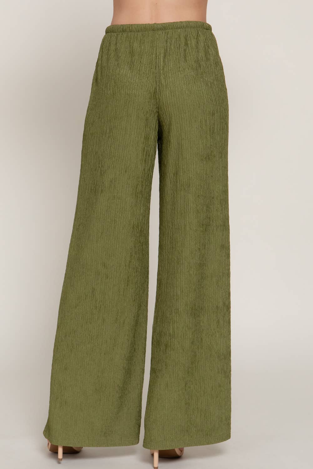 Waistband with String Crinkle Knit Long Pants