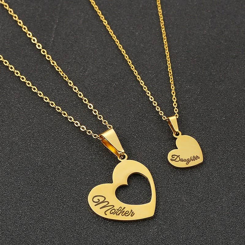 Mother Daughter Heart Necklace Set Matching Jewelry Pendant
