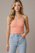 CAMI RUCHED RIB KNIT TOP