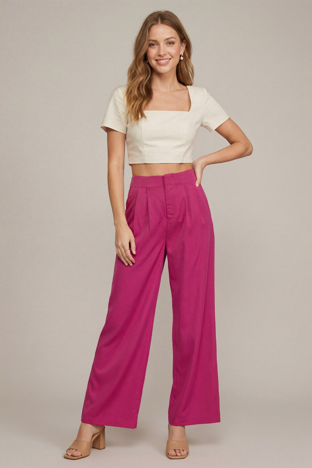 SATIN LONG PANTS WITH PLEATS