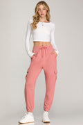 FRENCH TERRY KNIT CARGO JOGGER PANTS WITH ELASTIC WAISTBAND AND SIDE POCKETS
