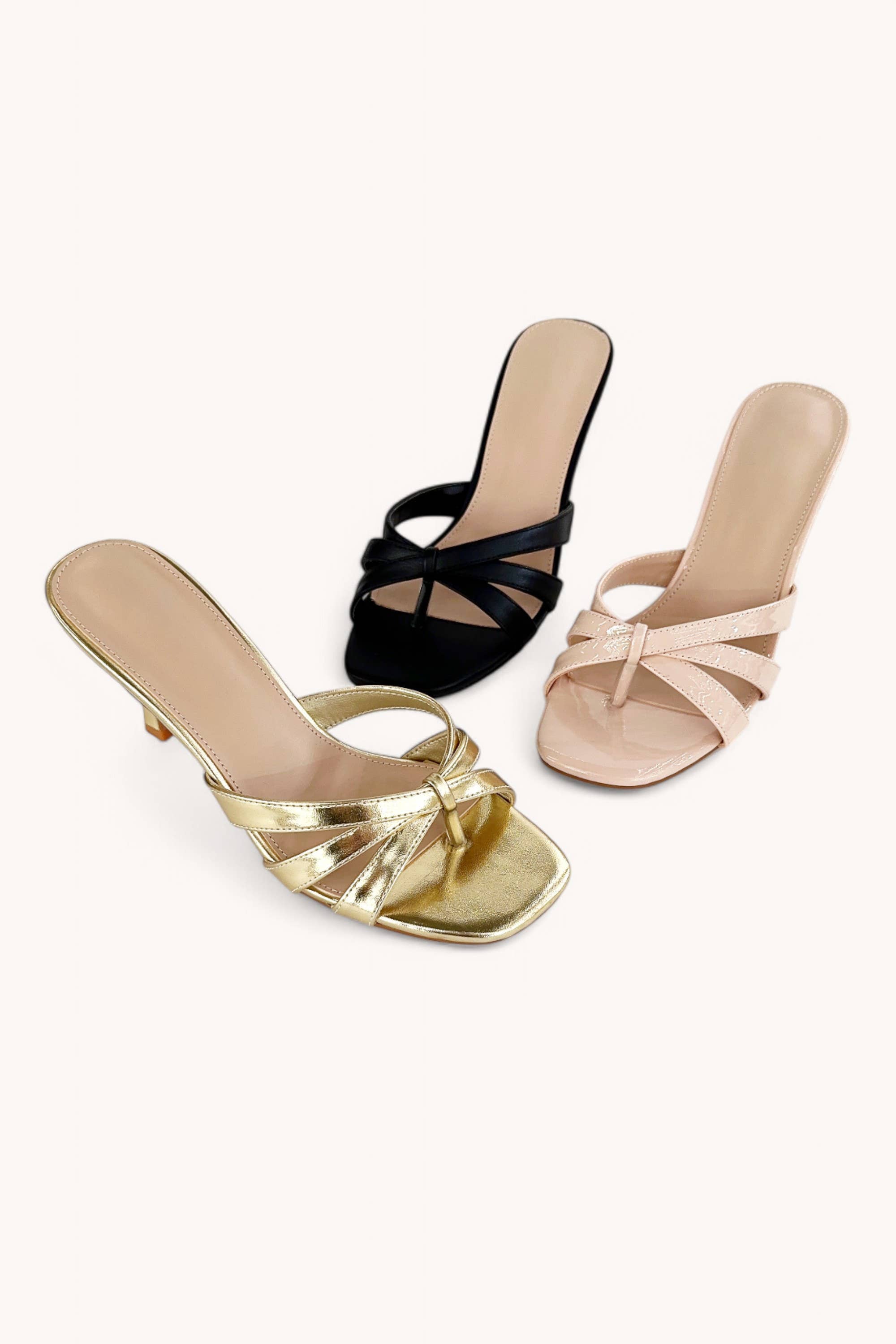 IDEA-61 TRIPLE CROSS STRAP KITTEN HEEL MULE