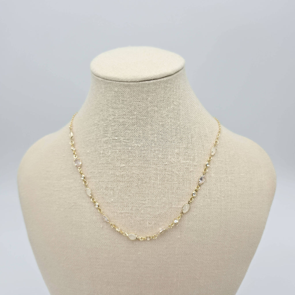 Gold Bezel Cubic Zirconia Cat Eye Chain Necklace