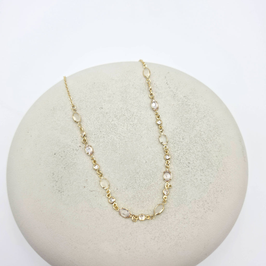 Gold Bezel Cubic Zirconia Cat Eye Chain Necklace