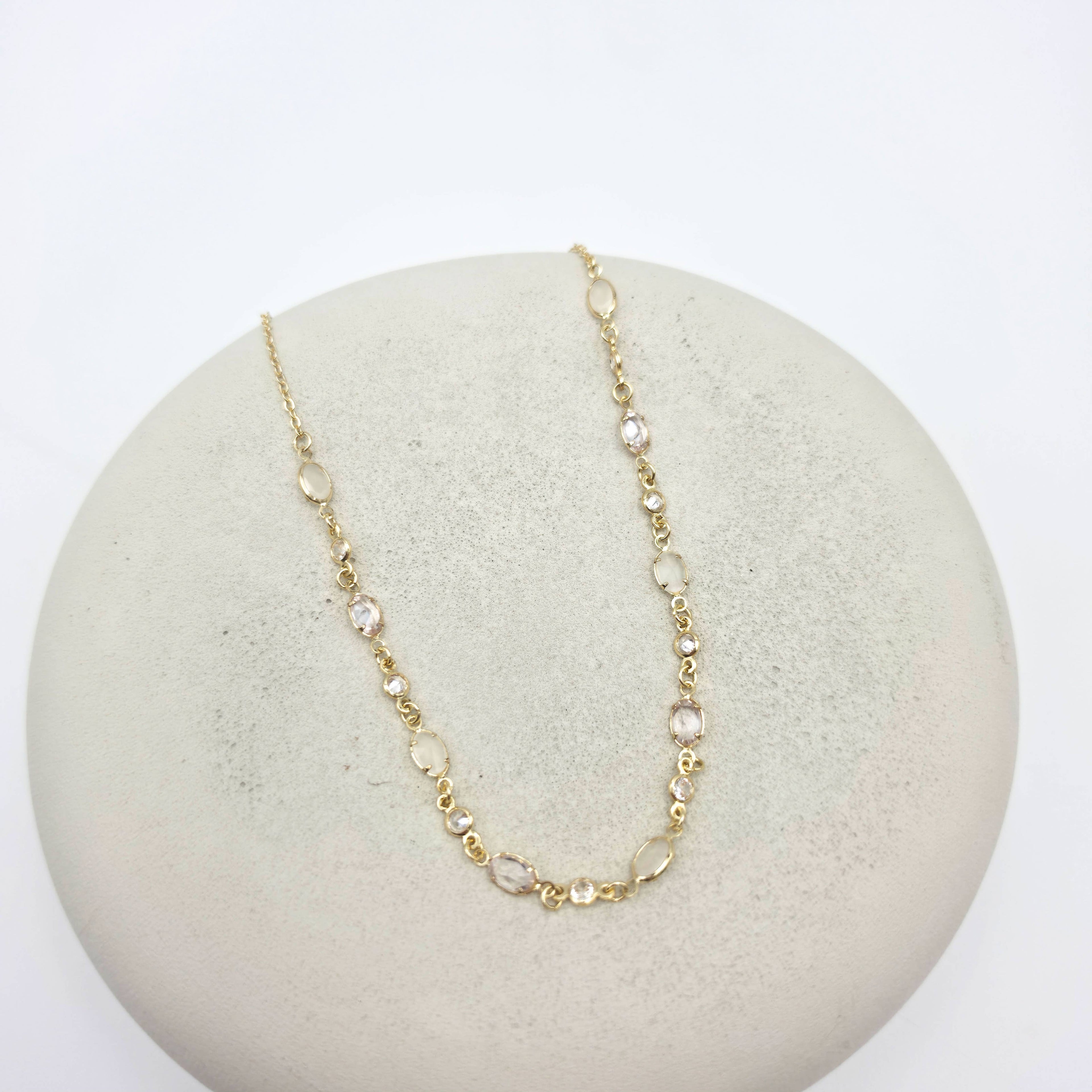 Gold Bezel Cubic Zirconia Cat Eye Chain Necklace