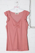 Plus Rose Sweet Heart Neck Ruffle Sleeveless Rib Top