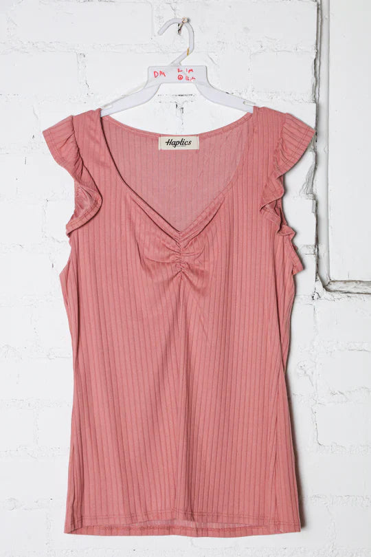 Plus Rose Sweet Heart Neck Ruffle Sleeveless Rib Top