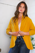 PLUS MUSTARD THREE QUARTER SLEEVE BUTTON CLOSURE SOLID BLAZER