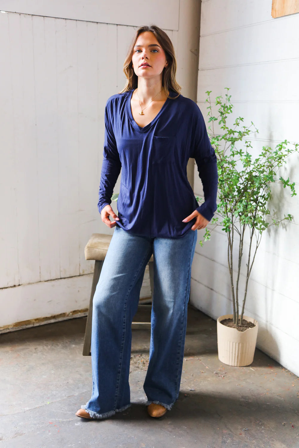 Navy Pocketed Solid Top