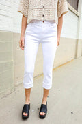 Judy Blue White Midrise Cuffed Hem Skinny Fit Capris