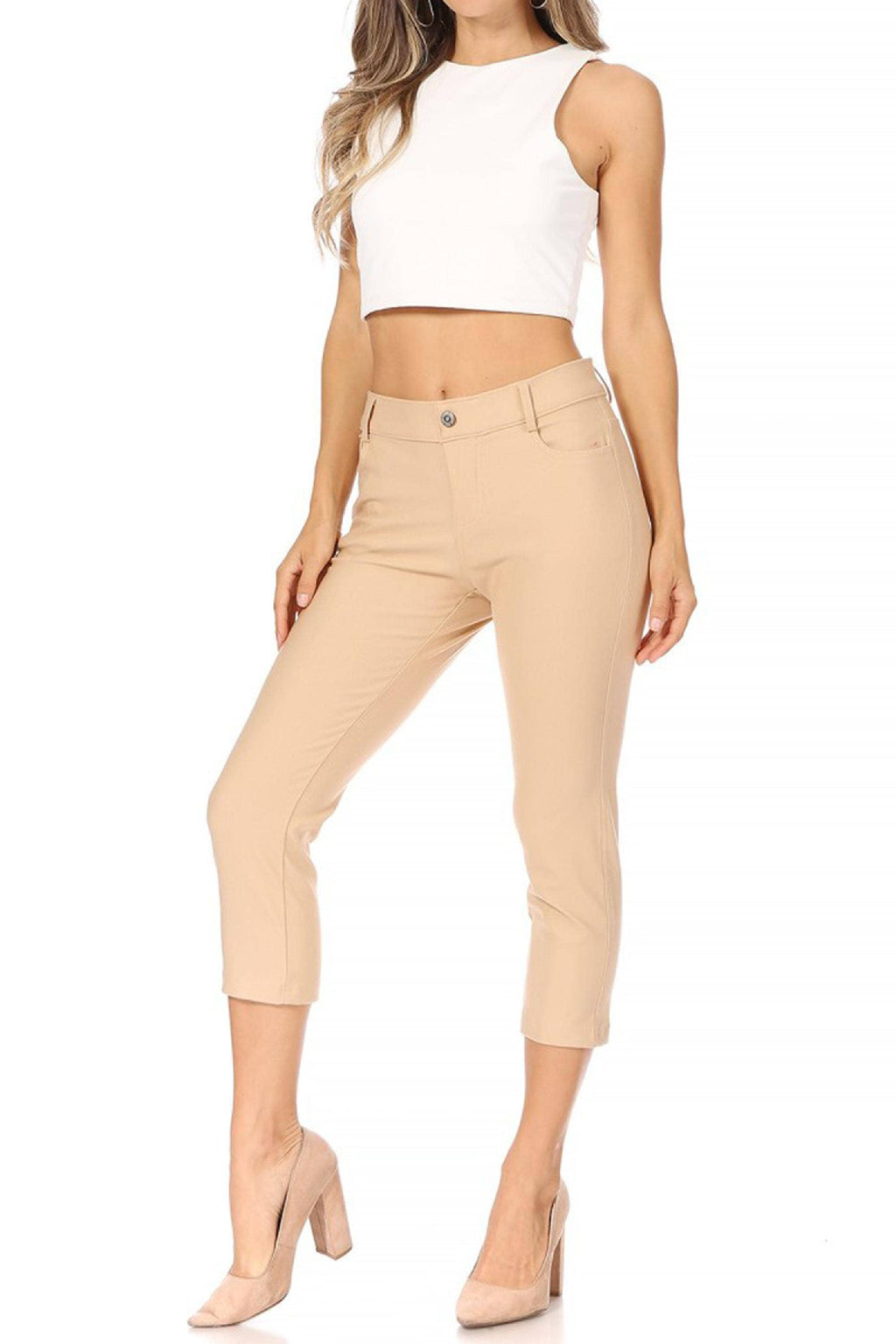 Women's Casual Comfy Slim Pocket Jeggings Capri Pants