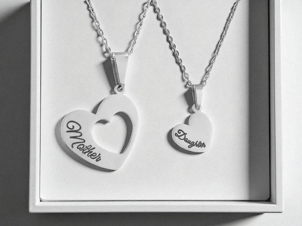 Mother Daughter Heart Necklace Set Matching Jewelry Pendant