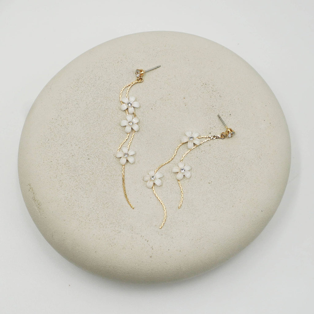 Dainty White Floral Chain Drop Earrings