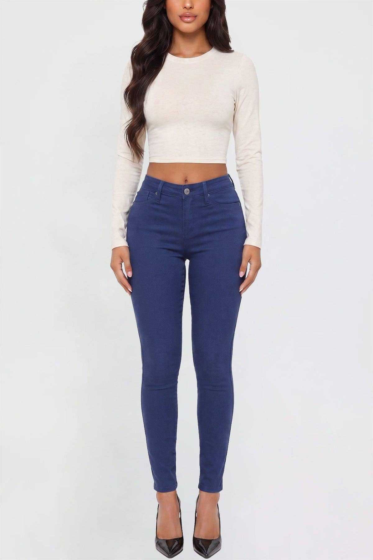 Junior Hyperstretch Basic Skinny Mid-Rise Pants-Navy