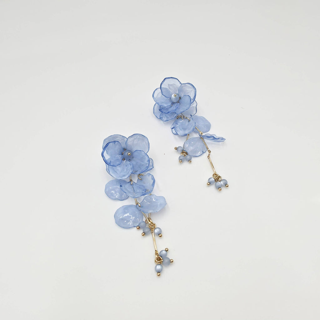 Blue Floral Petal Statement Earrings