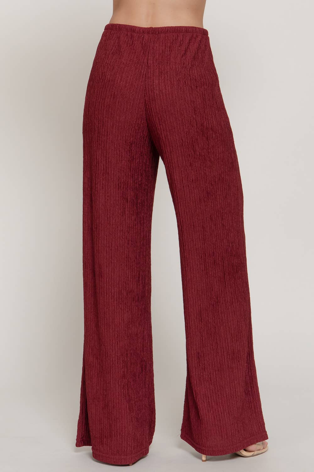 Waistband with String Crinkle Knit Long Pants