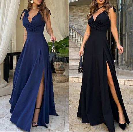 V-Neck Wrap Maxi Dress with Side Slits