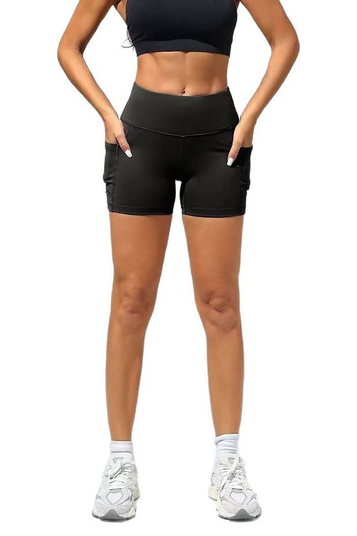 Solid color basic activewear sports yoga shorts with pockets