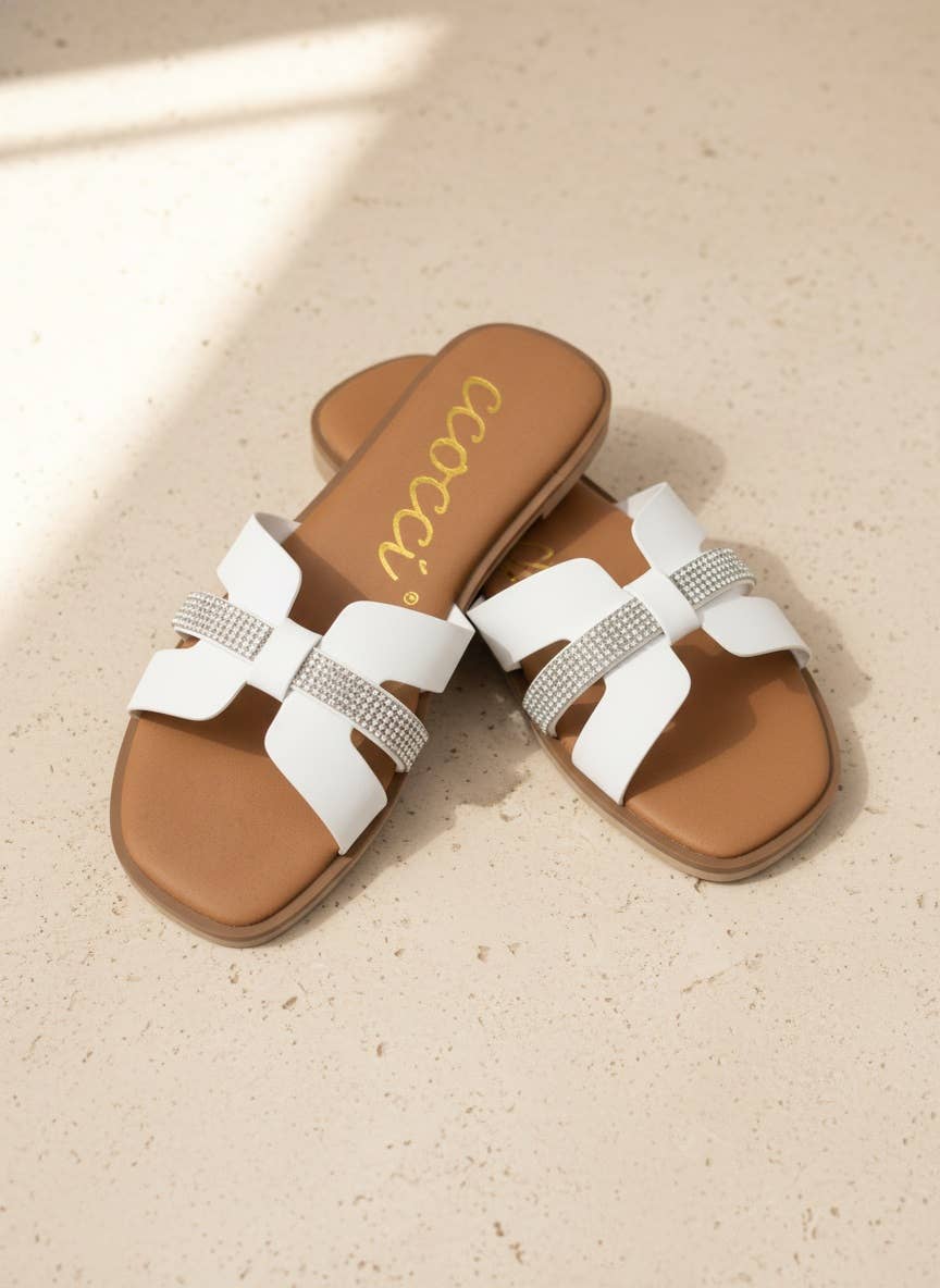 Rhinestone Cross Strap Slide Sandals Elegant Cas