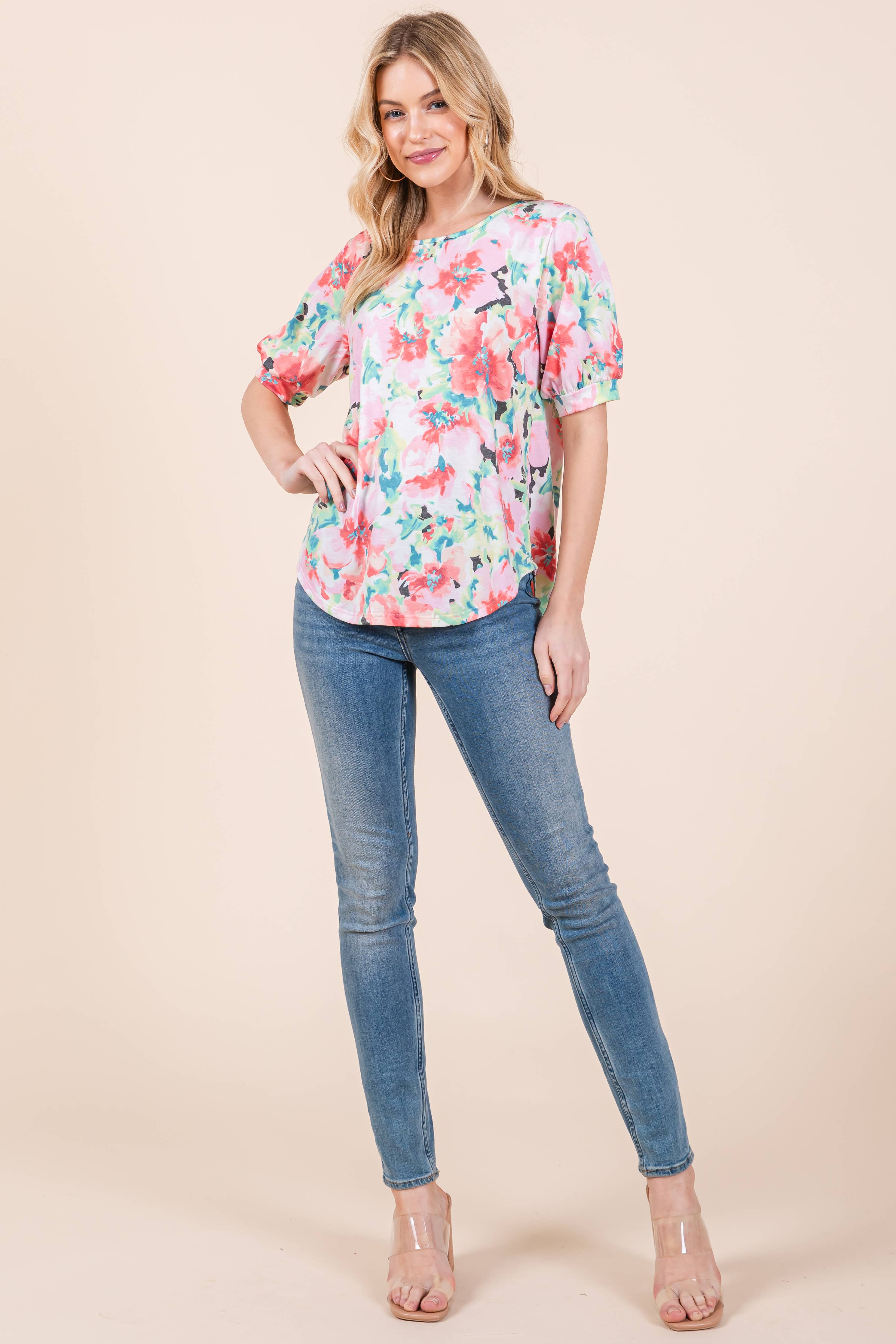 FLORAL PRINT BACK ZIPPER TOP