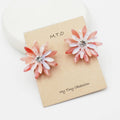 Resin Floral Statement Stud Earrings with Crystal Glass