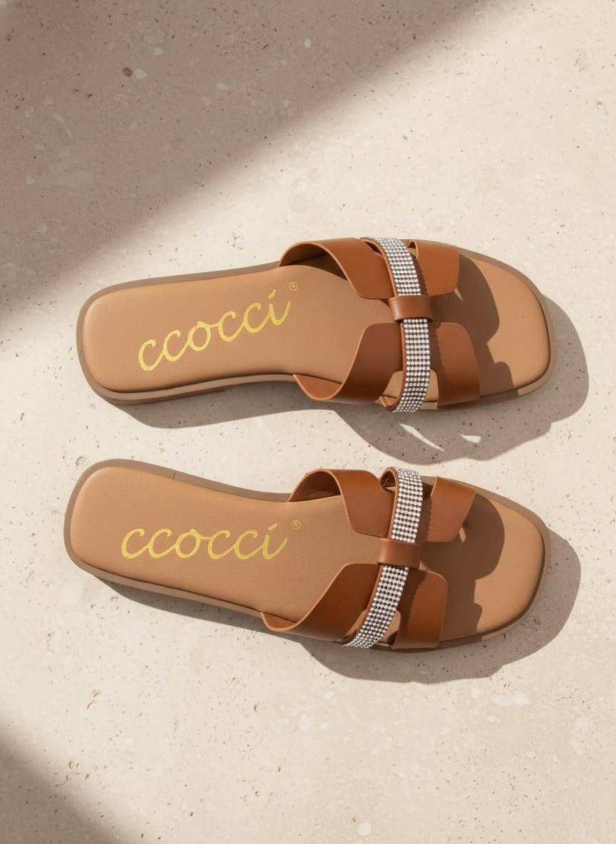Rhinestone Cross Strap Slide Sandals Elegant Cas