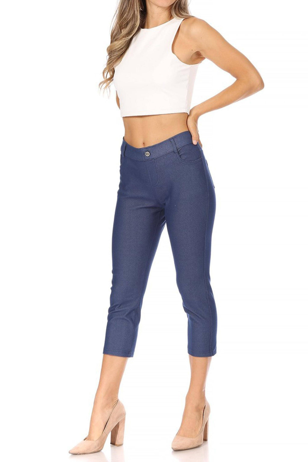 Women's Casual Comfy Slim Pocket Jeggings Capri Pants